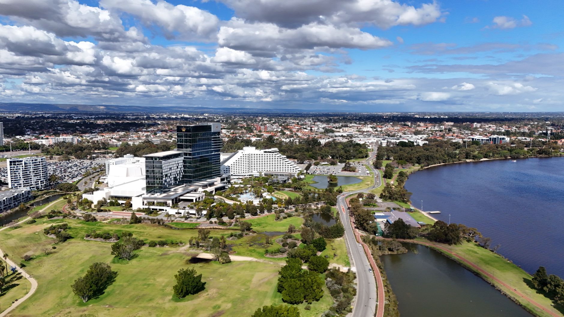 Aerial view of Perth with the Swan River and the city centre in the background